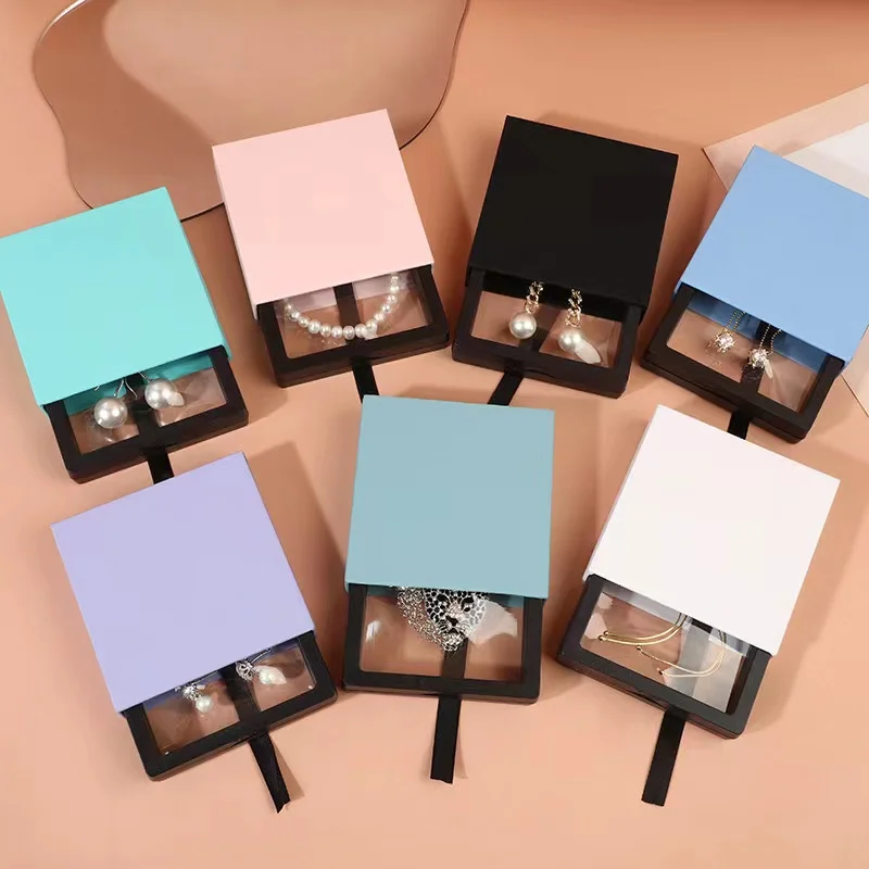 7x7x2cm Custom Logo Drawer 3d PE Film Suspension Floating Frame Jewel Storage Gift Packaging Drawer Jewelry Box