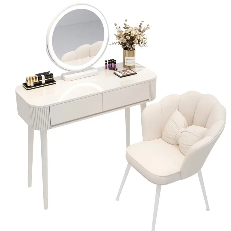Luxury Cream Wood Dressing Table with LED Simple Modern Design Small Bedroom Apartment Hotel Makeup Application Living Room Use