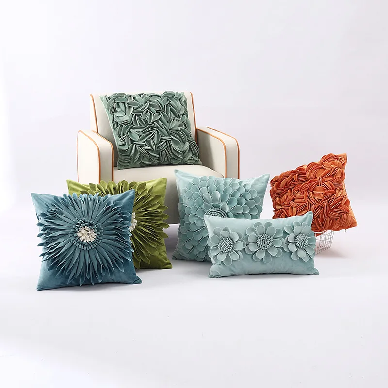 Nordic ins style Handmade three-dimensional flower throw pillow case light luxury Sun flower velvet sofa pillows