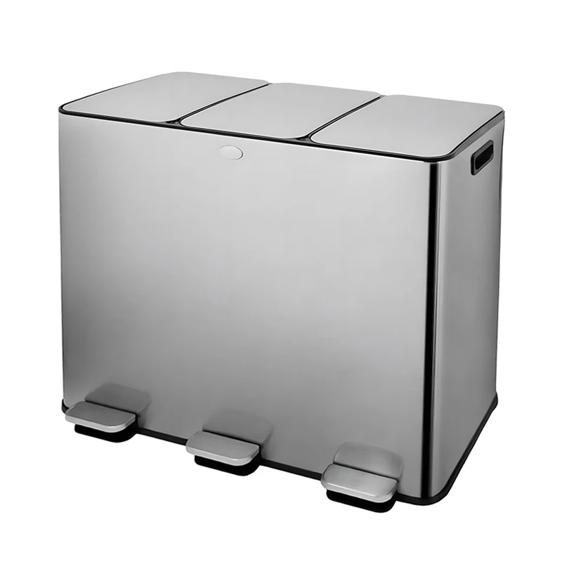 2 And 3 Compartments Recycling Bin 90L With Soft Closing Function Kitchen Stainless Steel Large Recycle Waste Bins Trash Can
