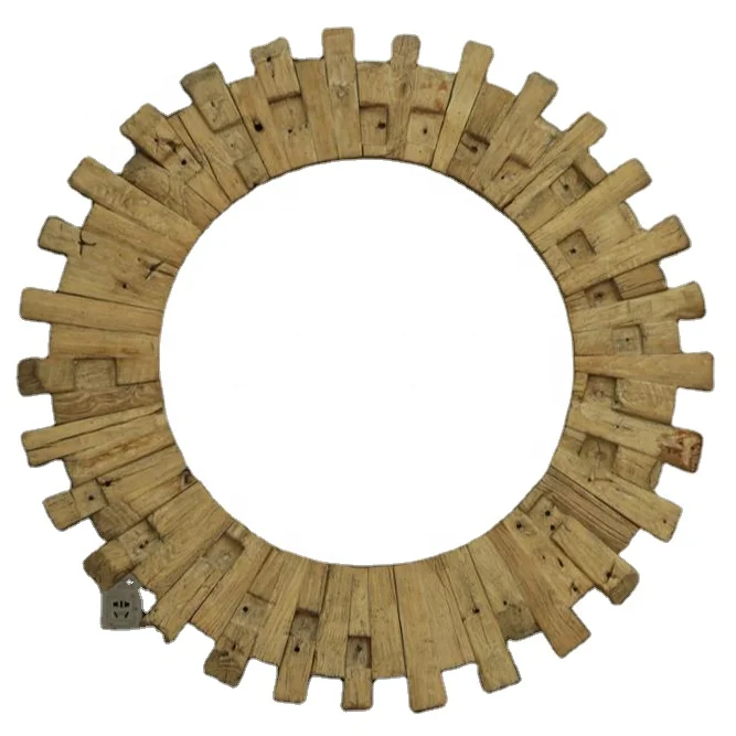 Chinese Antique custom beauty decorative rectangular reclaimed wood frame distressed natural wall mirror