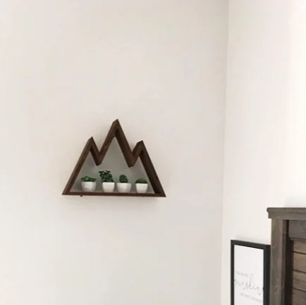 Wholesale triangle wall art geometric decor wooden crystal display shelf mountain shelf