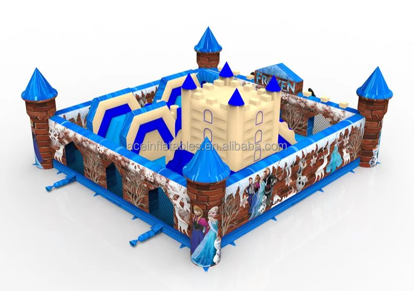 commercial kids amusement outdoor bouncy castle with slide fun city frozen princess theme inflatable playground