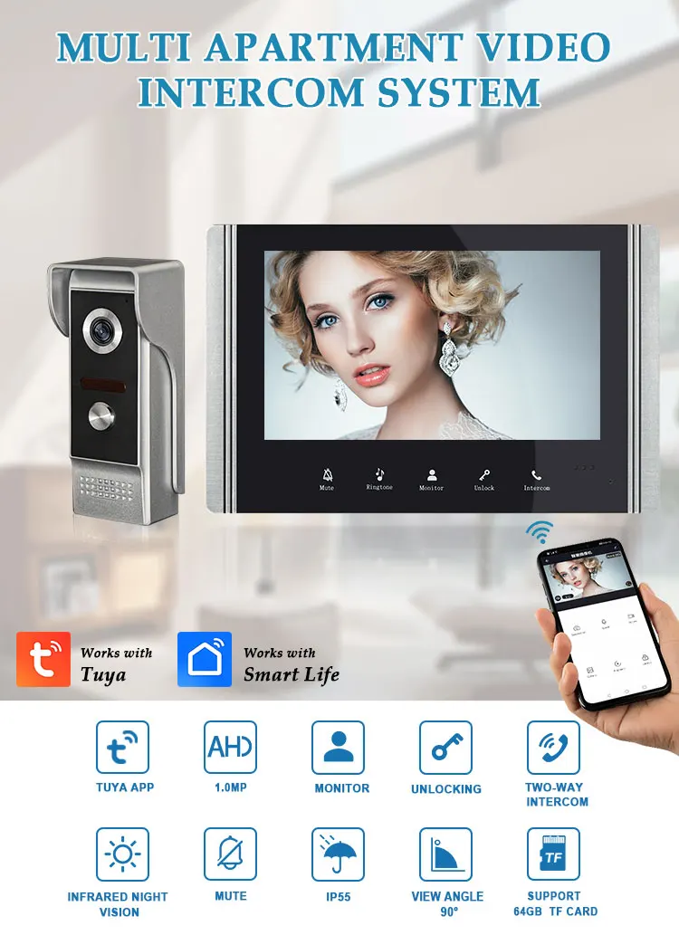Multi apartment SIP IP Wifi Android/IOS APP remote control unlock intercom building video intercom system