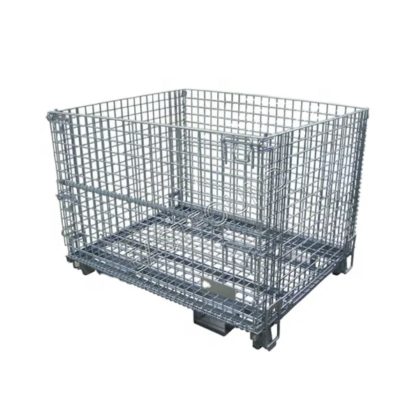 Welding Steel Wire Mesh Container Box Metal Cage Storage Bin with Forklift Pocket