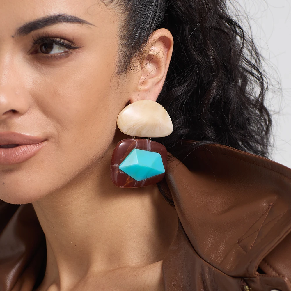 Vintage Geometric Resin Stone Earrings for Women Statement Acrylic Multicolor Irregular Drop Earrings Jewelry