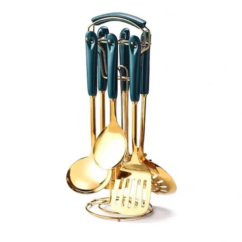 
Nordic luxury kitchen set stainless steel cooking spoon ceramic handle cake kitchen spatula 