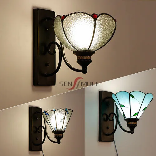 Factory Wholesale Custom Stained Glass Hand Welded Tiffany Style Wall Lights Retro Decorative Sconces