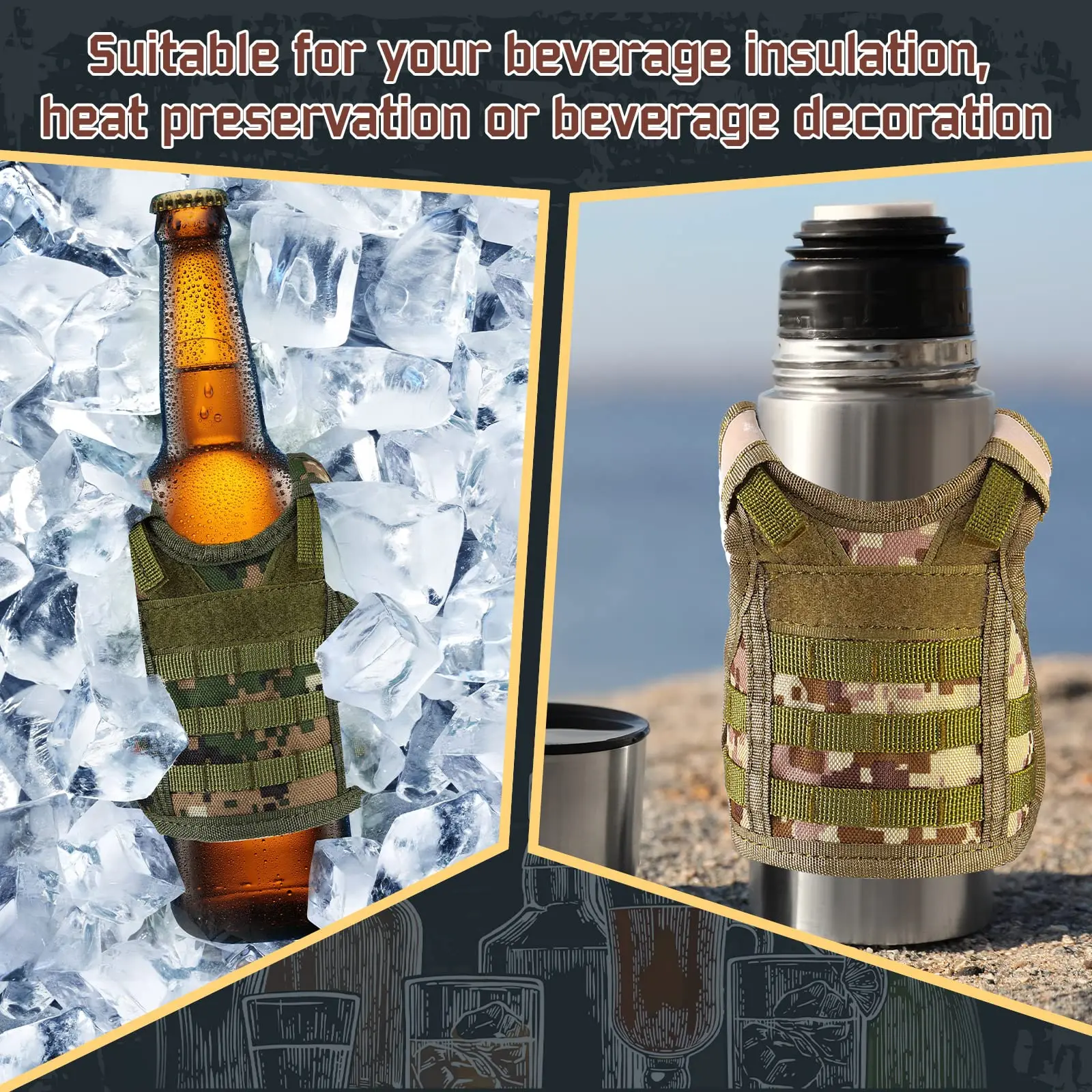 Tactical Mini Bottle Vests Molle Drink Jacket mini tactical vest beer cooler with Adjustable Shoulder Straps