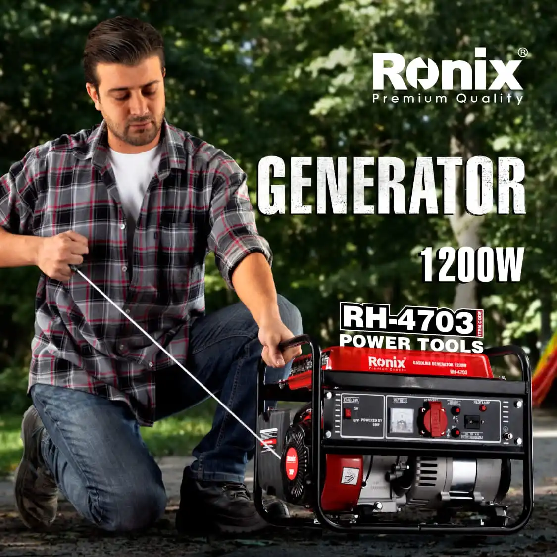 Ronix RH-4703 Outdoor Portable Power Generator 1200W 5L Silent Gasoline Inverter Generator 110V 220V