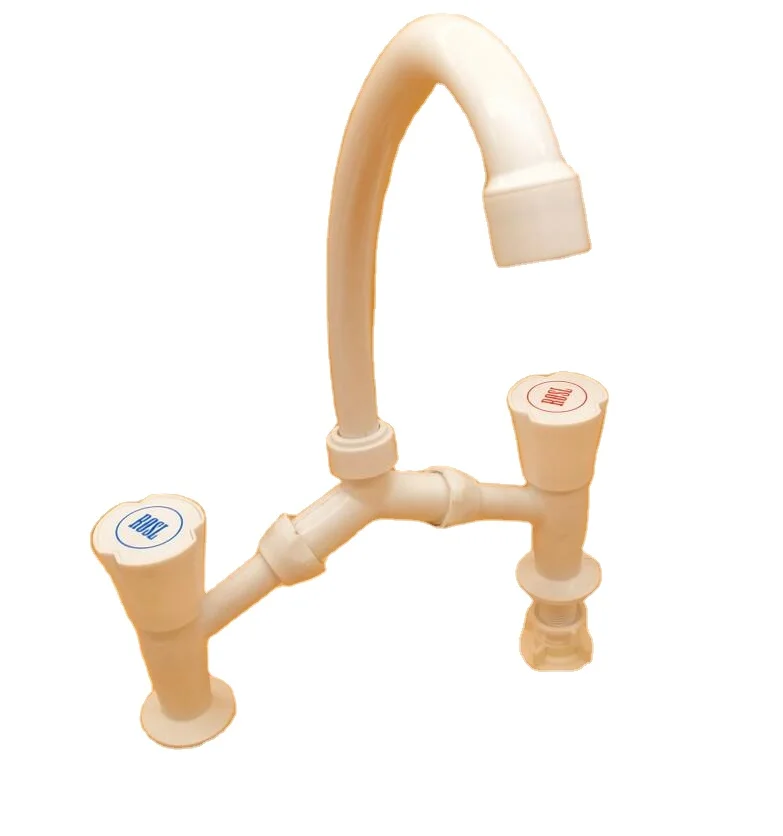 Deck Mounted Double Handle Cold And Hot Water Mixer Plastic Faucet Cheap Kitchen Faucet