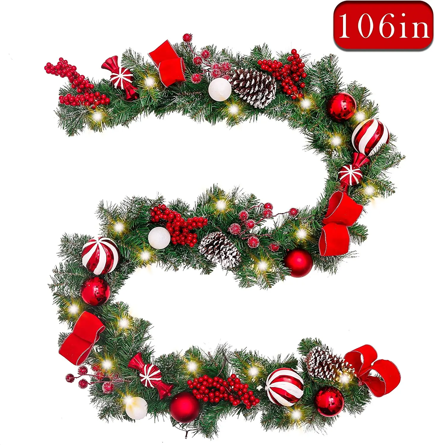 Christmas Garland with Warm White Led Light Artificial xmas garland for Fireplace Xmas Tree Decoration