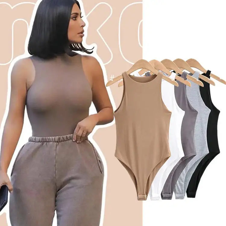 Customized New High Crewneck Stretch Tight Sleeveless Knitted Jumpsuit Women