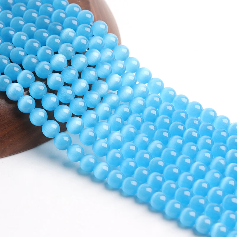 
Natural Cat Eye Lake Blue Opal Stone Beads Round Loose Spacer Beads For Jewelry Making DIY Bracelet Necklace 