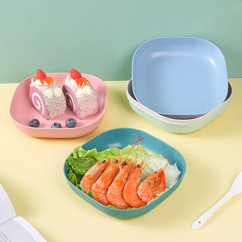 Modern Simple Dinner Plate Round Square 5.7 Inch Multiple Color Wheat Straw Nordic Plastic Plate Fruit Vegetable Plate Food Tray