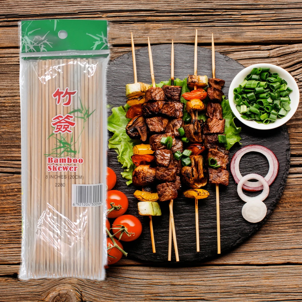 Одноразовый бамбуковый стержень для барбекю длиной 25 см, Шпажки для барбекю
