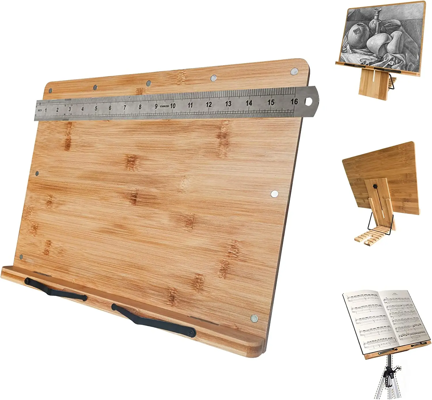 Adjustable Foldable Desk Easel Bamboo Book Holder Stand for Textbook Cookbook Bible Laptop Drawing