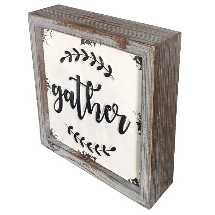 Rustic Embossed Retro Metal and Wood Framed Sign Modern Farmhouse Wall Hanging decor