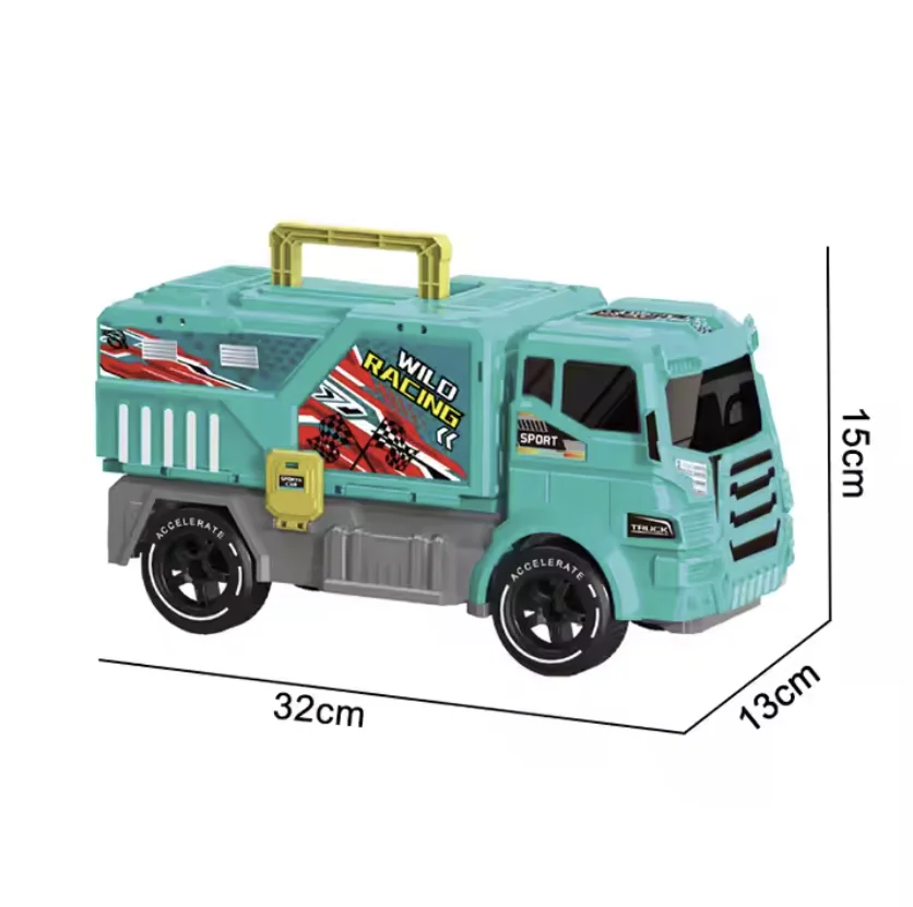 QW 46PCS DIY Kids Children Role Play Game Assembly Track Speed Heavy Truck Alloy Car Plastic Portable Parking Lot Storage Toy