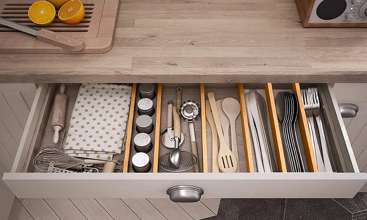 
Adjustable Drawer Expandable Organizer Kitchen Bamboo Drawer Dividers Organizer 