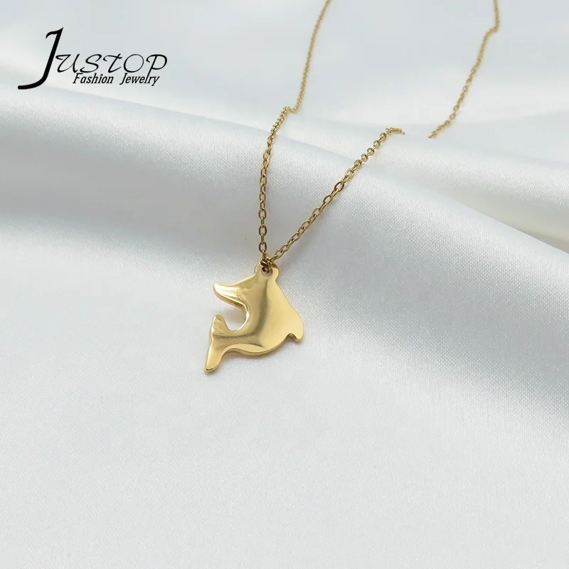 Wholesale Fashion Jewelry Stainless Steel Gold Plated Cute Animal Dolphin Pendant Necklace
