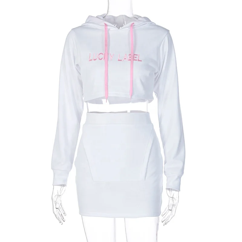 
wholesale 2020 A/W new fashion letter embroidery hooded long-sleeved sweater mini short skirt two pieces suit set 