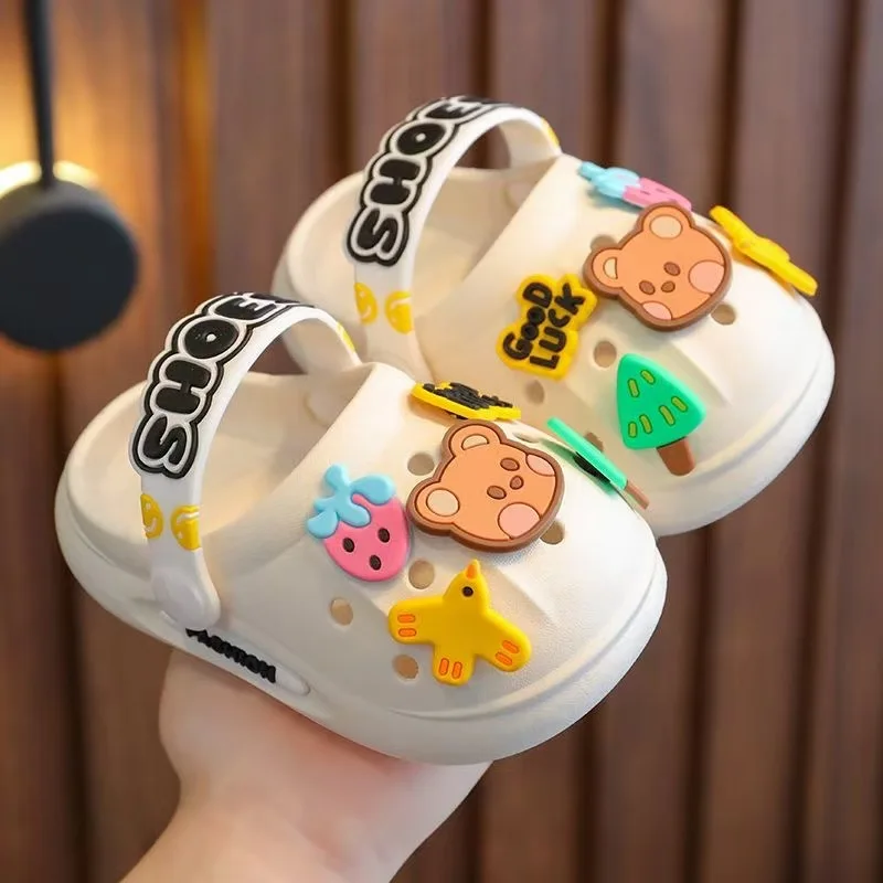 Factory Direct Sell Summer Baby Boys PVC Non Slip With Cute Cartoon Charms Walking Sandal Kids Comfortable Clogs