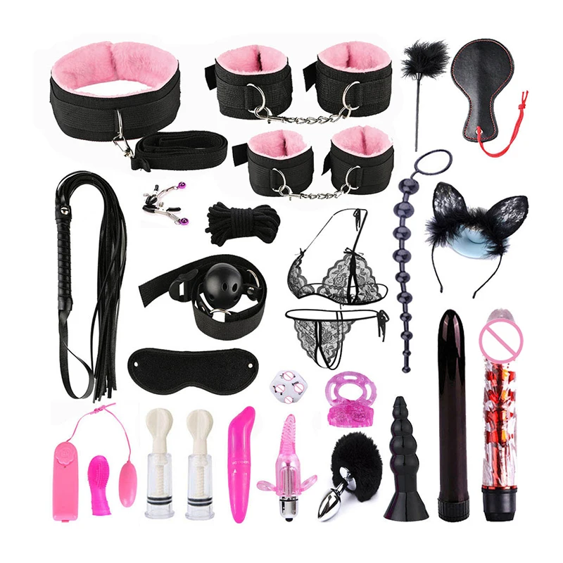 Chinese Bondage Gear Sexy Flirting 26 Pcs Lingerie BDSM Set Sex Toys For Women Couple Bondage Kit