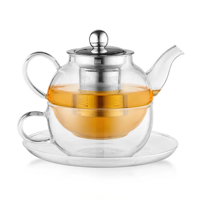 Emode Glass Tea Set for One, Teapot with Infuser and Cup Set, Grey Tea for One Set, Tea Sets for Adults, The Gifts Set for Women