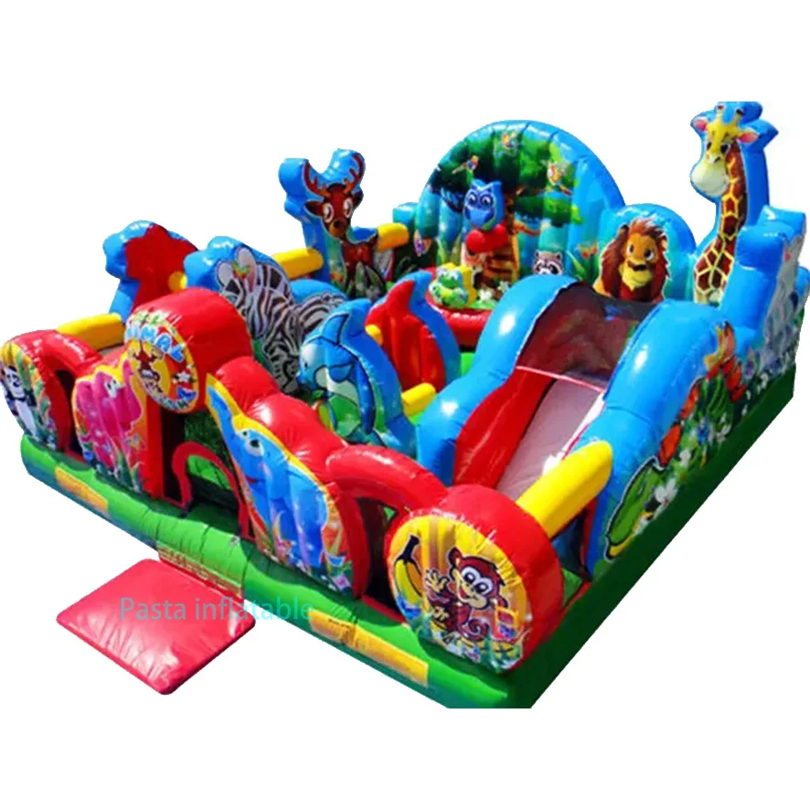 commercial custom moonwalk wild animals combo kingdom inflatable bouncer jumping bouncy castle jumper bounce house with slide