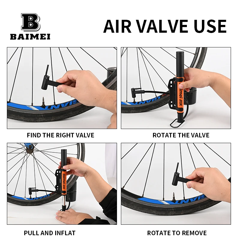 BM Bicycle Pump MTB Aluminum Alloy Portable Bicycle Pump with Fixed Frame