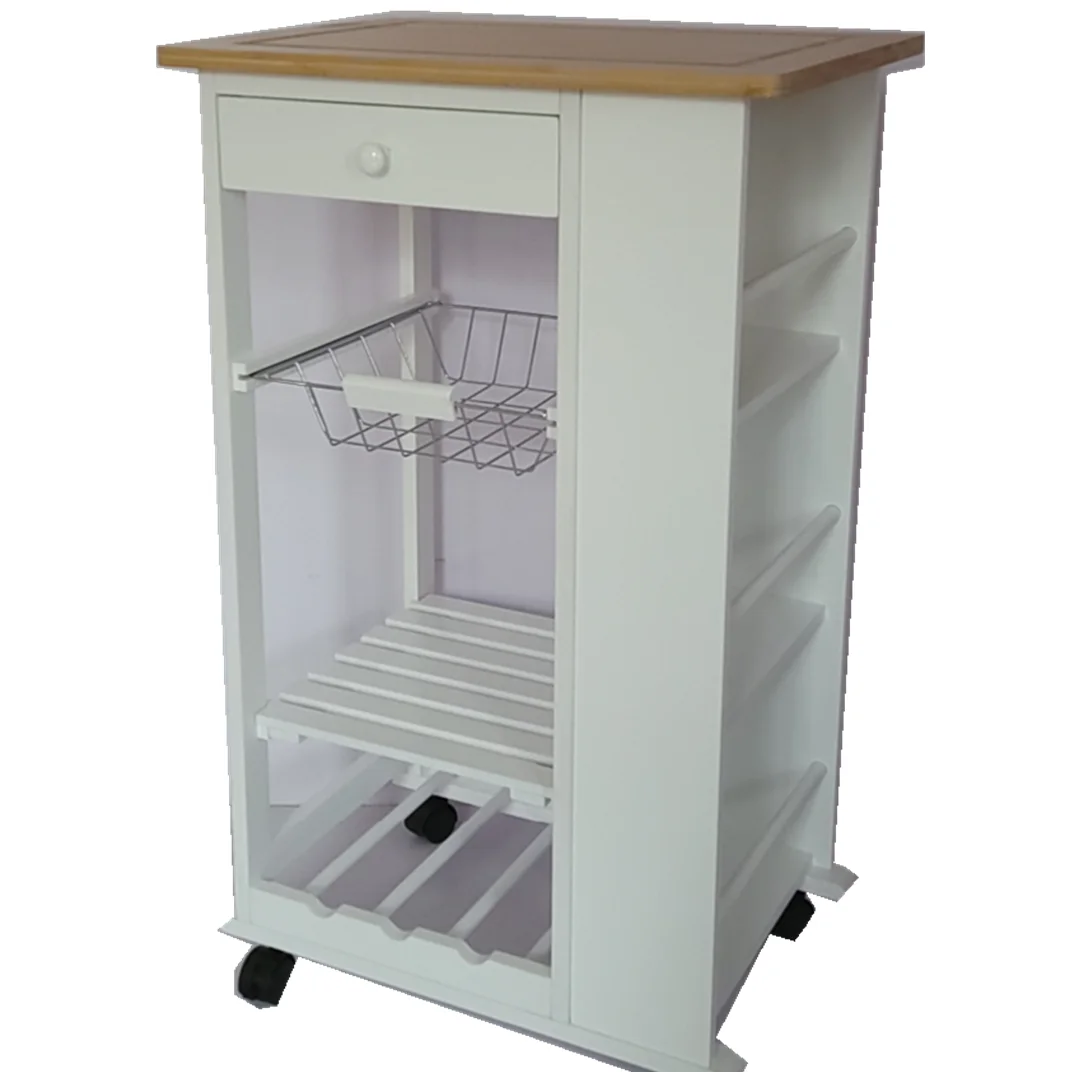 Современная деревянная тележка для кухни тележка для хранения овощей фруктов с винной стойкой и колесами