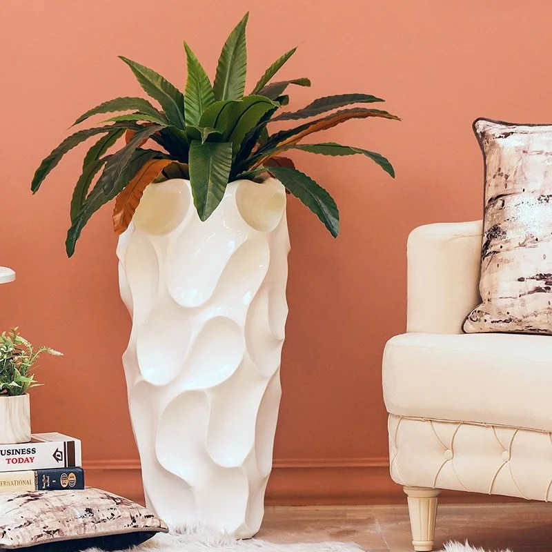 Factory Supply Planter White Large Fiberglass Floor Vase Tall Fiber Clay Flower Vase