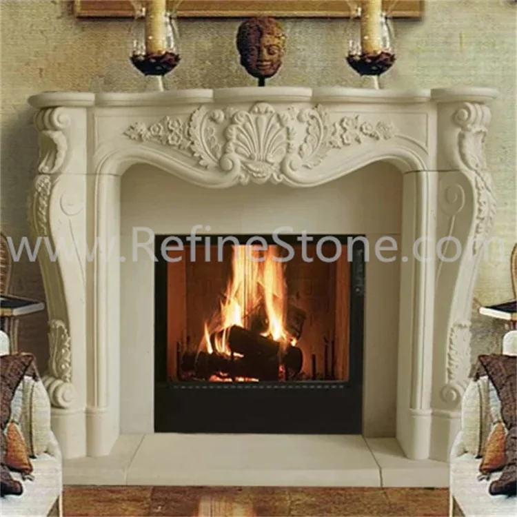 Freestanding indoor dark green marble fireplace surround mantel shelves