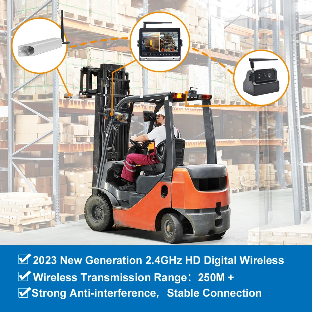 PJAUTO AHD Digital Wireless Car Reversing Backup Magnetic Battery Camera Kit Forklift Truck Van Wireless Camera Monitor System
