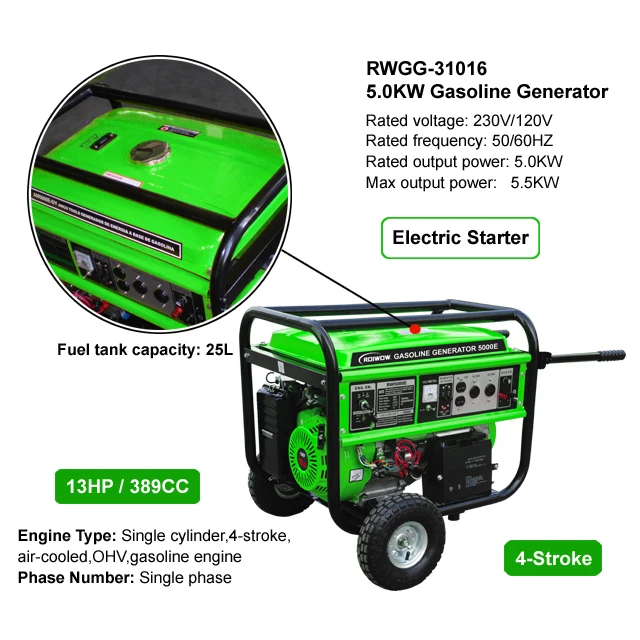 5.5KW Small Gasoline Portable For Home House Use Camping Gas Power Generator Petrol Price Spare Parts Motor For Sale