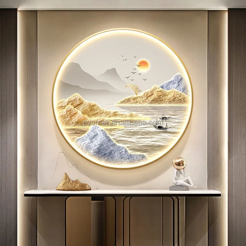 Modern landscape Chinese-style living room wall decoration items painting led night light prints led wall art for home decor