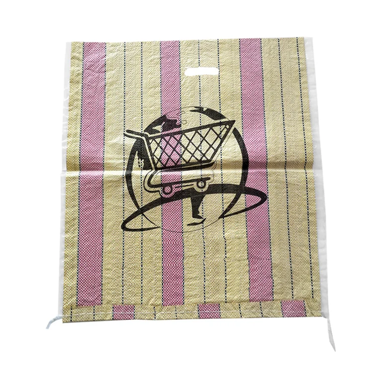 Multi-color Stripes Laminated Pp Woven Shopping Bag Polypropylene Market Sacks With D-cut Handle For Grocery Packaging