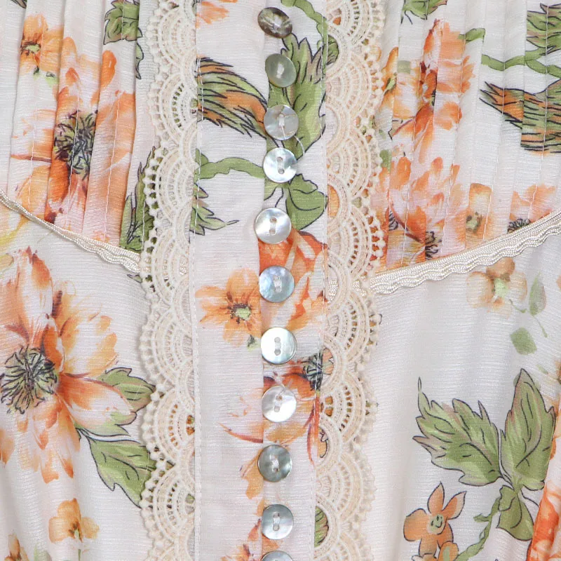 New Arrival Womens Long Sleeve Floral Print Belted Female Floral One Piece Dress Tulle Stand Collar Shirt Mini Dress