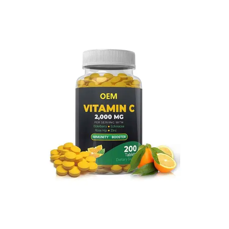 Hot Sale Oem All-Natural Support Elderberry Rose Hip Extract Vitamin C With Zinc Supplements Immune-Boosting Vitamin C Tablets