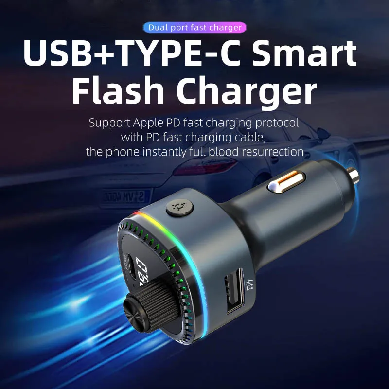 C58 Bluetooth Handsfree Call MP3 Music Player FM Transmitter Type C USB Port Car Charger Adapter
