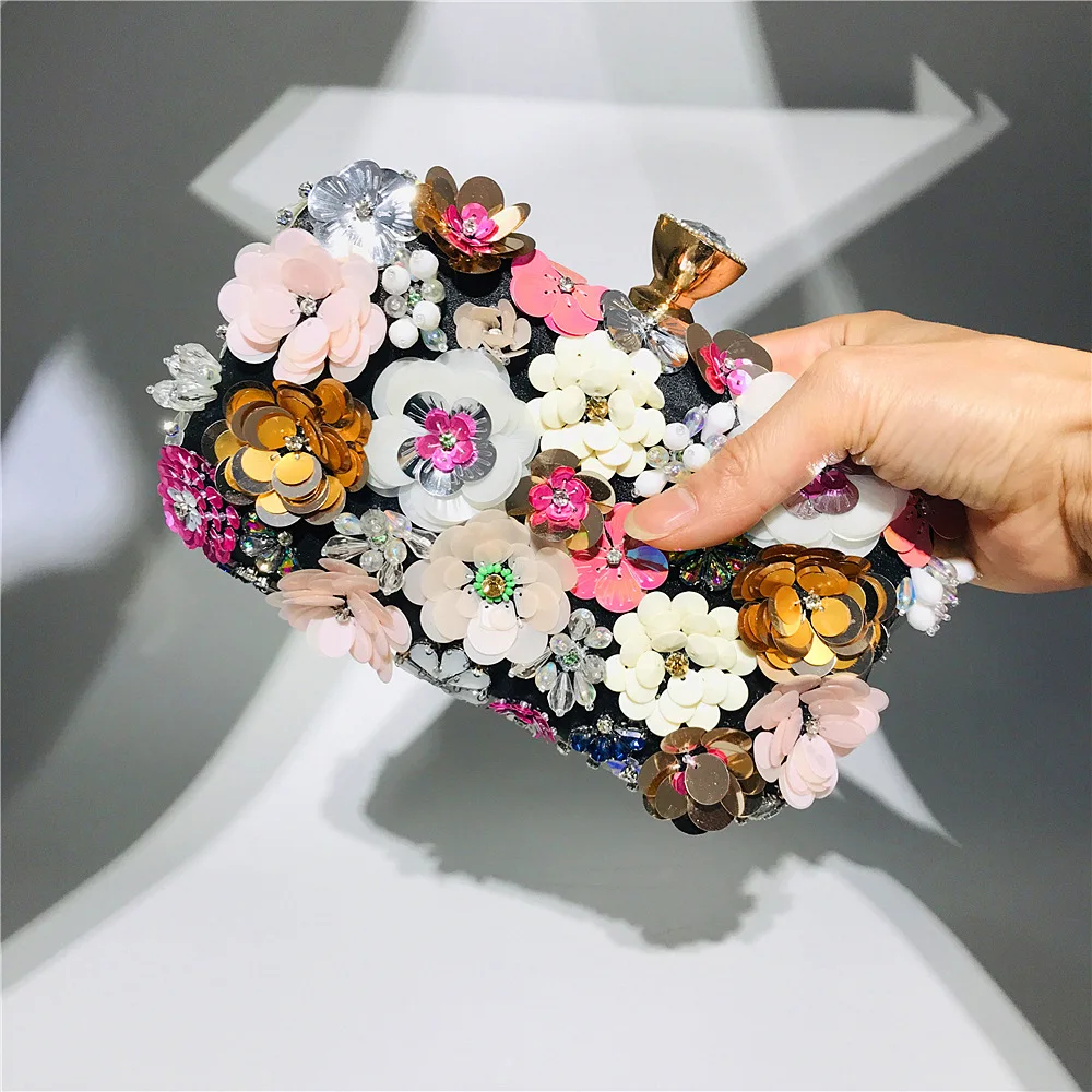 Fashion Trend Dinner Bag Lady Handmade Sun Flower Beaded Bag banquet wedding party women hand bags wholesale