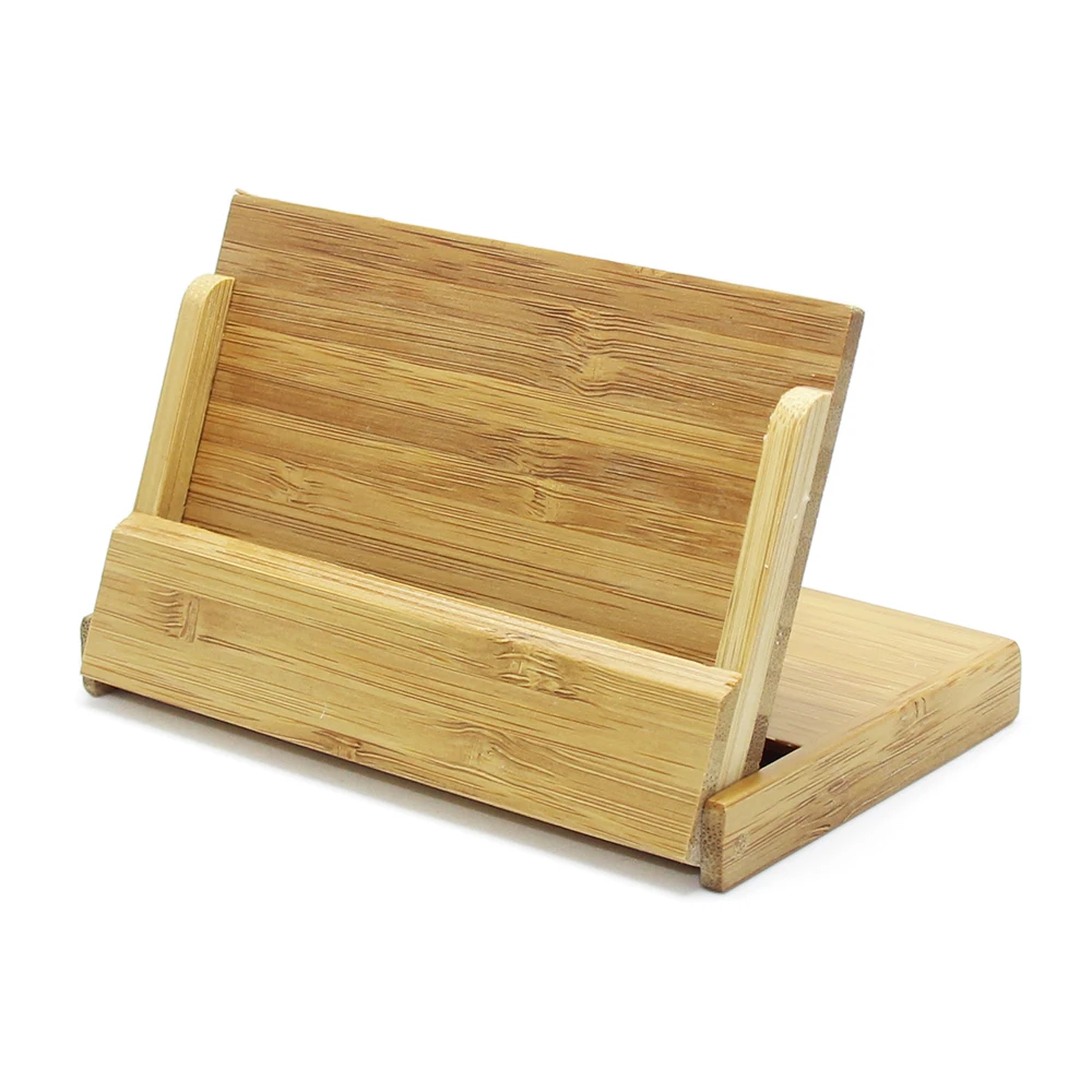 Natural Bamboo Wood Business Name Card Box Wallet Stand Desktop Organizer Creative Wooden Card Case Decoration Wood Card Holder