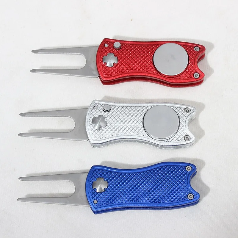 Metal foldable Golf Divot Tool with Pop-up Button & Magnetic Ball Marker blank golf divot tool custom golf ball markerk