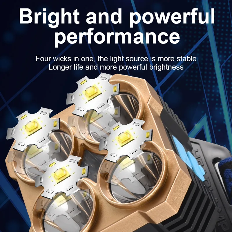 D241 открытый 4LED Фары Водонепроницаемый USB перезаряжаемые фары Шахтерская факел проблескового света лампы 18650 бег светодиодные с