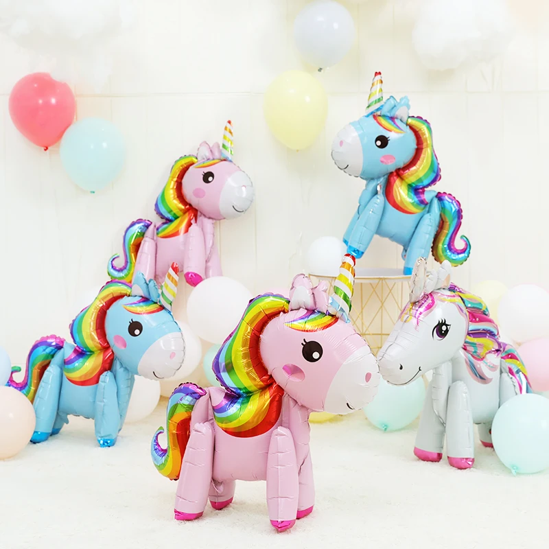 Wholesale Inflatable 3D Unicorn Balloons Shape Inflatable Custom OEM Party Globos Stand Unicorn Horse Aluminum Foil Balloons