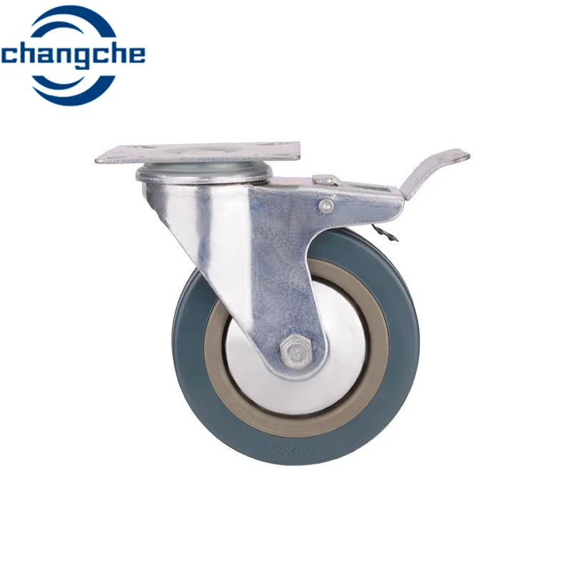 High Elastic Non-Slip 5/6 Inch 8 Inch Industrial Universal Wheel Heavy Duty Wheel Silent With Brake Trolley Rubber Wheel