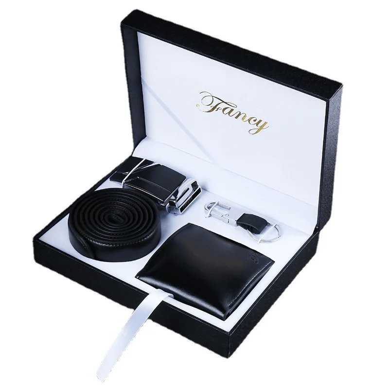 Popular Luxury Executive Pu Leather Belt Watch Keychain Corporate Business Fathers Day Gifts Souvenir Items for Men Gift Set