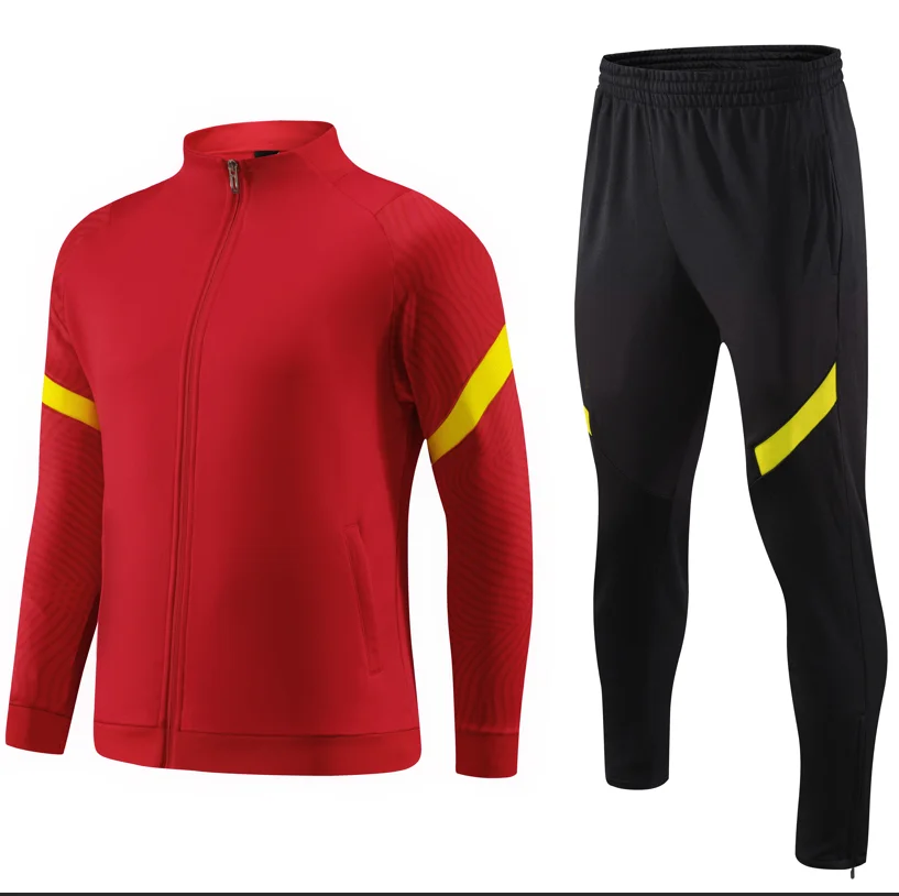 Smooth texture exercise suits Kids coaching apparel game outfits Seam pockets Cotton Slim Fit Polyester soccer tracksuits Retro