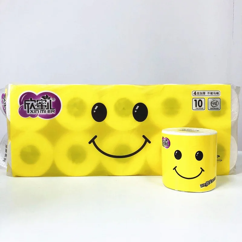 Фабрика бумаги Fuzhou Weimei, оптовая продажа туалетной бумаги Smiley, индивидуальный дизайн, 3/4 слоев, Высококачественная туалетная бумага, 10 рулонов